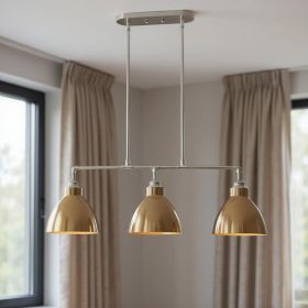 Gold And Silver Kitchen Island Three Light Metal Dimmable Chandelier With Gold Shades