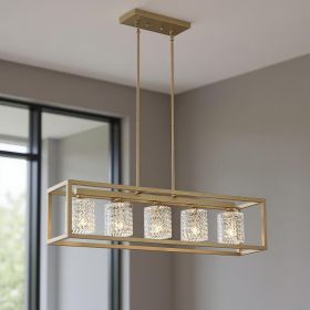 Brass Kitchen Island Five Light Metal Dimmable Chandelier With Clear Shades
