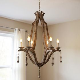 Brown Candle Style Six Light Metal Chandelier