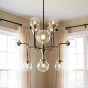 Black And White Sputnik Eight Light Metal Chandelier With Clear Shades