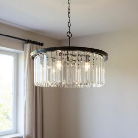 Black Unique Statement Six Light Metal and Crystal Glass Chandelier With Clear Shades