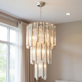 Silver Unique Statement Seven Light Metal and Crystal Glass Chandelier With Clear Shades