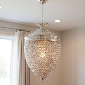 Silver Unique Statement Three Light Metal and Crystal Glass Chandelier With Clear Shades
