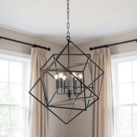 Black Unique Statement Six Light Metal Chandelier With Black Shades