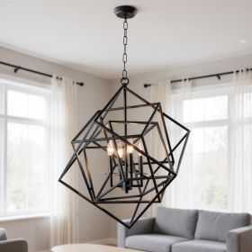 Black Unique Statement Four Light Metal Chandelier With Black Shades