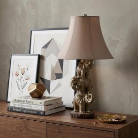 21" Brown Elephant Trio Table Lamp With Brown Bell Shade