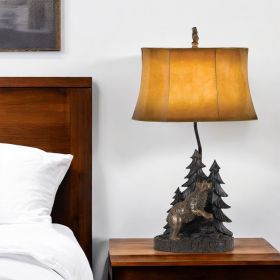 29" Antiqued Bronze Novelty Table Lamp With Brown Bell Shade