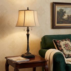 31" Black Metal Two Light Candlestick Table Lamp With Beige Empire Shade