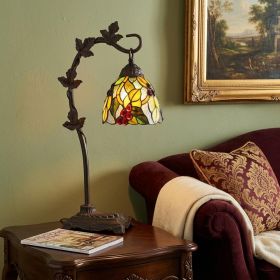 24" Bronze Metal Tiffany Style Table Lamp With Hanging Stained Glass Shade