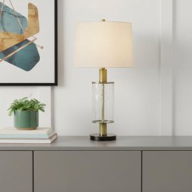 31" Clear Metal Table Lamp With White Empire Shade