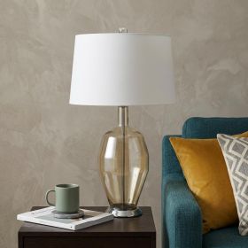 29" Nickel Metal Round Table Lamp With White Drum Shade