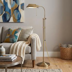 57" Brass Adjustable Traditional Shaped Floor Lamp With Bronze Square Shade