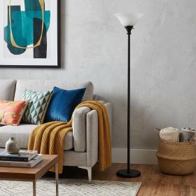 71" Black Torchiere Floor Lamp With Black Glass Dome Shade