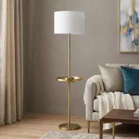 62" Nickel Tray Table Floor Lamp With White Drum Shade