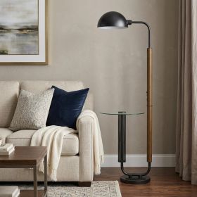 63" Brown Tray Table Floor Lamp With Bronze Transparent Glass Dome Shade