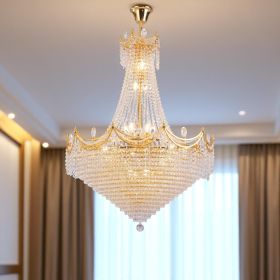 Clear And Gold Empire Multi Light and Metal Crystal Glass Dimmable Chandelier