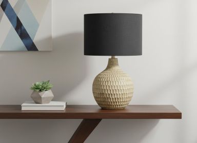 25" Brown Geometric Table Lamp With Black Drum Shade