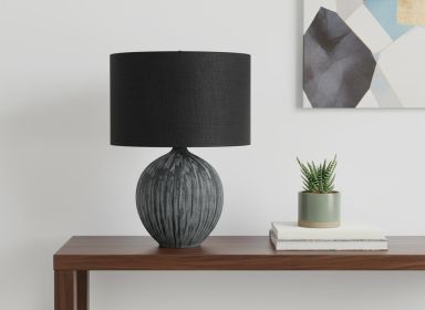 23" Black Ceramic Round Table Lamp With Black Drum Shade