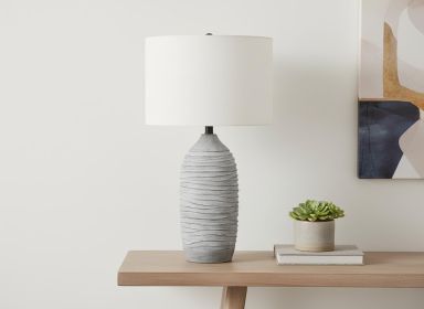 27" Gray Cylinder Table Lamp With Ivory Drum Shade