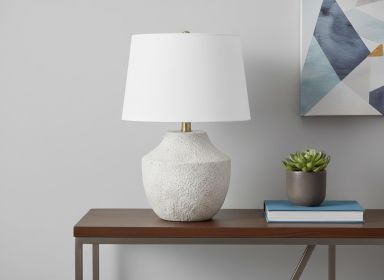 20" Cream Concrete Urn Table Lamp With Cream Empire Shade