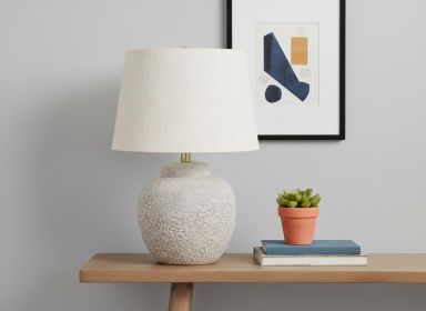 22" Cream Concrete Urn Table Lamp With Cream Abstract Empire Shade