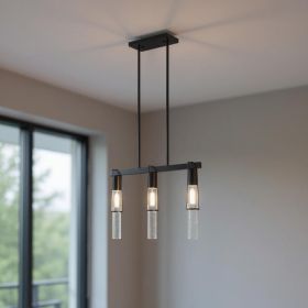 Black And Clear Three Light Metal Dimmable Smart Enabled Chandelier With Clear Shades