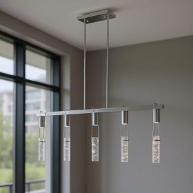Silver And Clear Five Light Metal Dimmable Smart Enabled Chandelier With Clear Shades