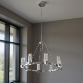 Silver And Clear Candle Style Eight Light Metal Dimmable Smart Enabled Chandelier With Clear Shades