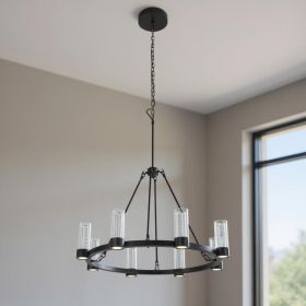 Black And Clear Candle Style Eight Light Metal Dimmable Smart Enabled Chandelier With Clear Shades