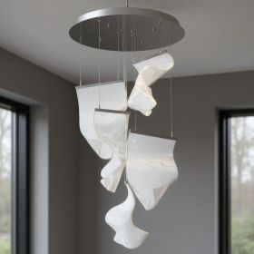 Silver And Clear Five Light Metal LED Dimmable Chandelier With Clear Shades