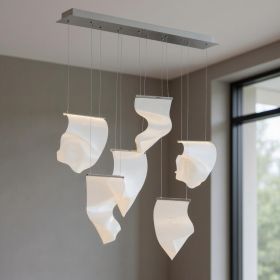 Silver And Clear Six Light Metal LED Dimmable Chandelier With Clear Shades
