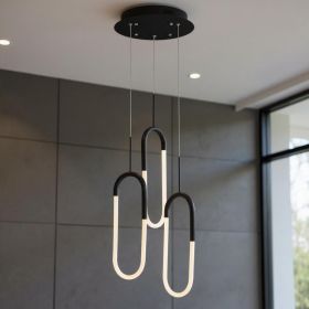 Black Three Light Metal LED Dimmable Smart Enabled Chandelier