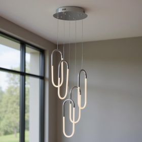 Silver Five Light Metal LED Dimmable Smart Enabled Chandelier