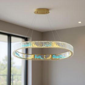 Gold Clear And Blue Geometric Crystal LED Chandelier