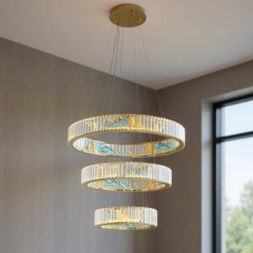 Gold Clear And Blue Geometric Three Light Crystal LED Chandelier
