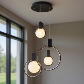 Black Geometric Six Light Metal LED Dimmable Chandelier