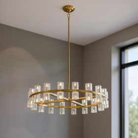 Gold And Clear Wagon Wheel Multi Light Metal Chandelier With Clear Shades