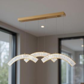 Gold And Clear Three Light Crystal LED Chandelier