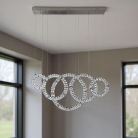 Silver And Clear Geometric Five Light Crystal LED Dimmable Chandelier