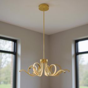 Gold Six Light Metal LED Dimmable Smart Enabled Chandelier
