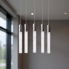 Silver And Clear Five Light Metal Dimmable Chandelier With Clear Shades