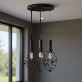 Black And Clear Three Light Metal Chandelier With Black Shades
