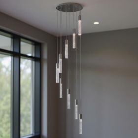 Silver And Clear Nine Light Metal Dimmable Chandelier With Clear Shades
