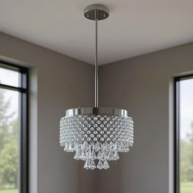 Silver And Clear Nine Light Crystal Dimmable Chandelier With Clear Shades