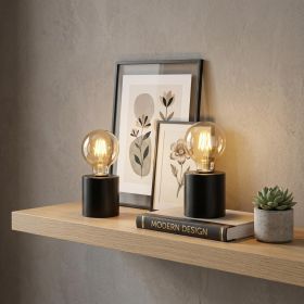Set of Two 7" Black Cylinder Lamp Base With Cone Shades