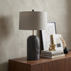 29" Navy Blue Round Bedside Lamp With Drum Shade