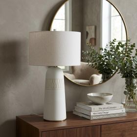 30" Cream Round Bedside Lamp With Drum Shade