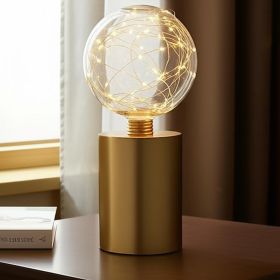 Set of Two 8" Gold Battery Operated Round Bedside Lamps With Globe Shades