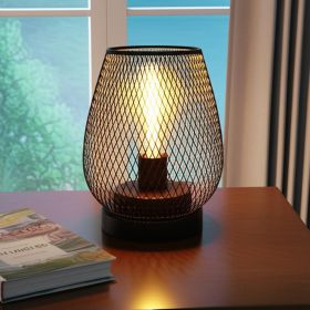 7" Black Battery Operated Novelty Bedside Lamp With Pierced Cone Shade