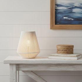 7" Beige Battery Operated Geometric String Shade Desk Lamp